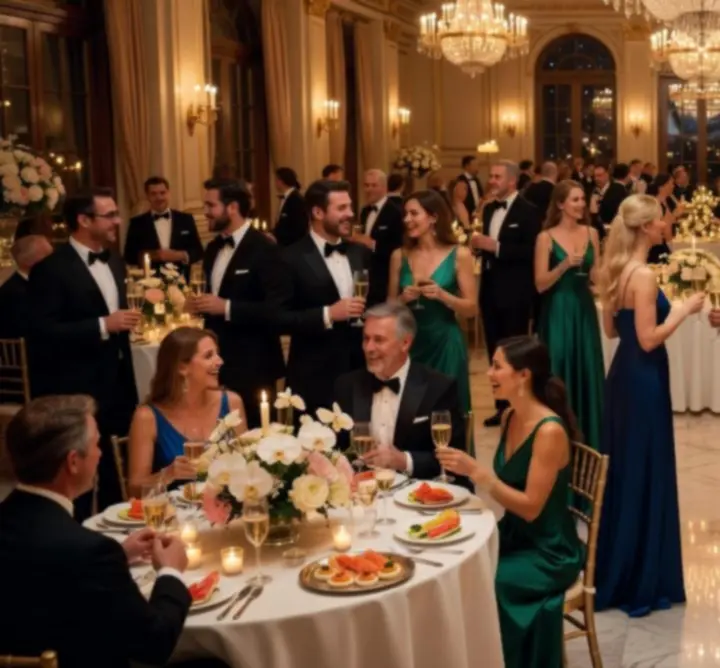 Elegant party ambience with guests enjoying a luxury casino-style night
