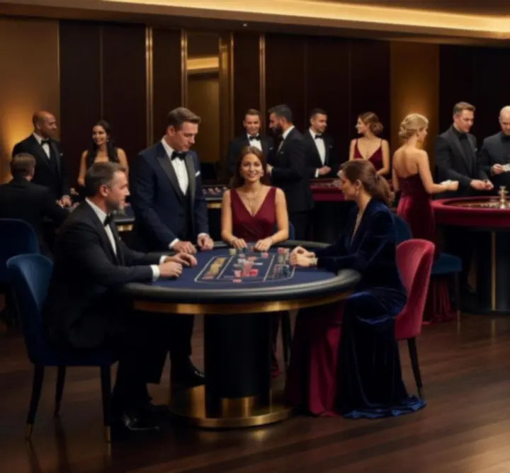 Elegant gaming tables and refined lighting in an evening event venue