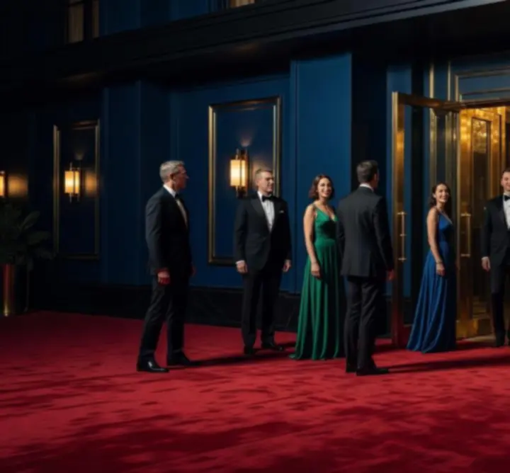Guests entering a luxury casino-style event with cinematic lighting at BEATA FIR