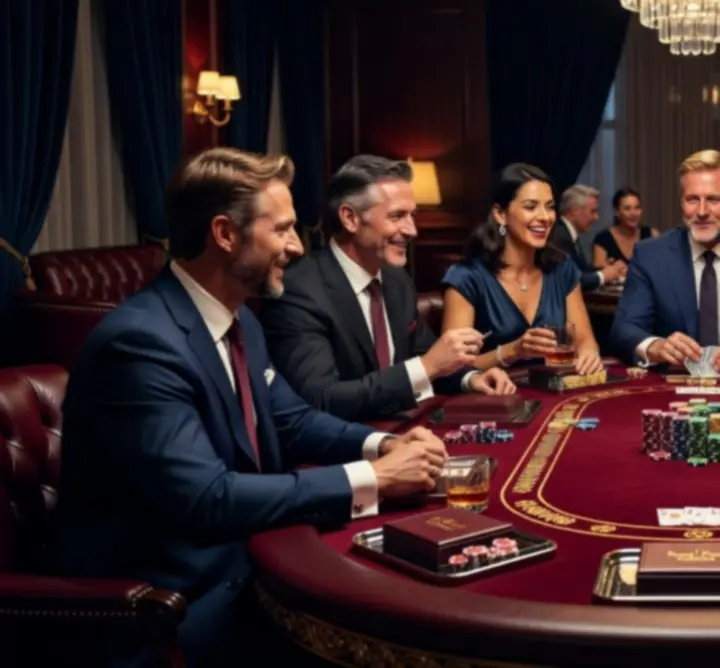 Guests enjoying a luxury poker night with professional dealers and chips