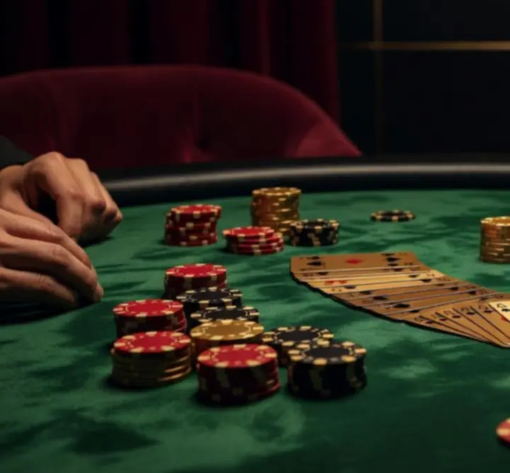 Professional poker table setup with premium chips and cards at BEATA FIR