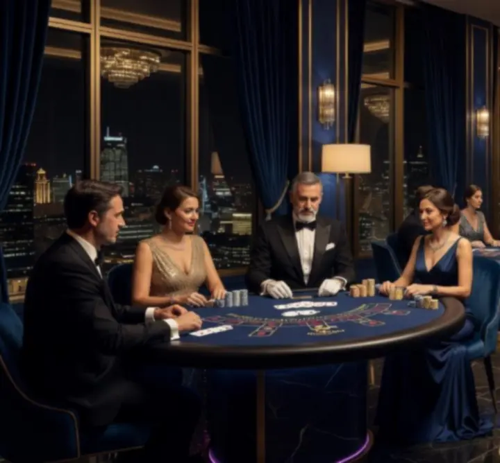 Signature casino night setup with professional gaming tables and atmospheric lighting