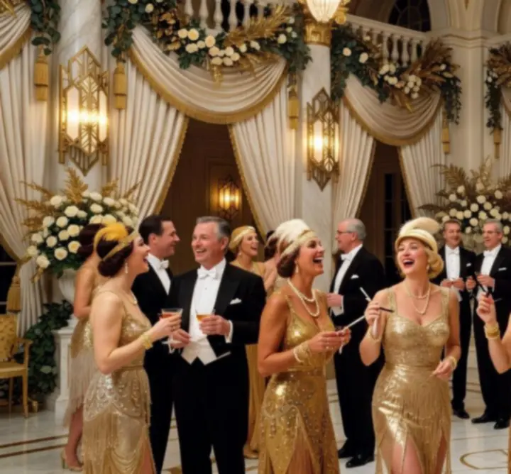 Gatsby-inspired themed event with gold accents and glamorous decor for a BEATA FIR celebration.